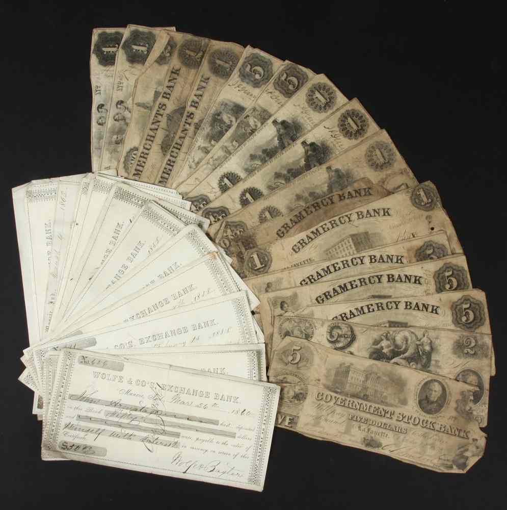 Appraisal: COLLECTION NY STATE PRIVATE BANK NOTES CIVIL WAR ERA CHECKS