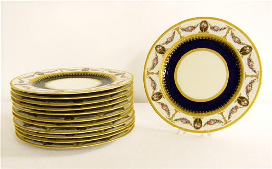 Appraisal: Black knight twelve dinner plates cobalt and acid etched gilt