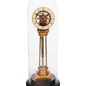 Appraisal: A French Brass Pillar Skeleton Clock the dial marked Charles