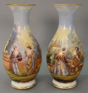 Appraisal: Pair of porcelain vases painted with romantic scenes and gilt