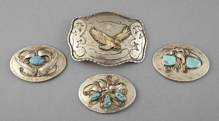 Appraisal: Group of Four Silver Belt Buckles consisting of three oval