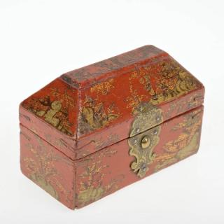 Appraisal: Continental red japanned perfume case th c fitted with silver