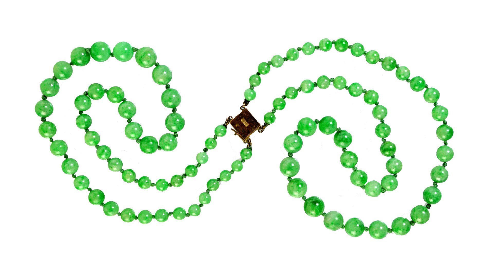 Appraisal: A two row necklace of graduated jade beads on a