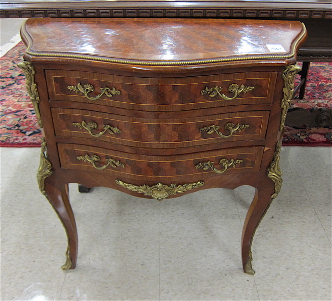 Appraisal: LOUIS XV STYLE PETITE COMMODE having a parquet top over