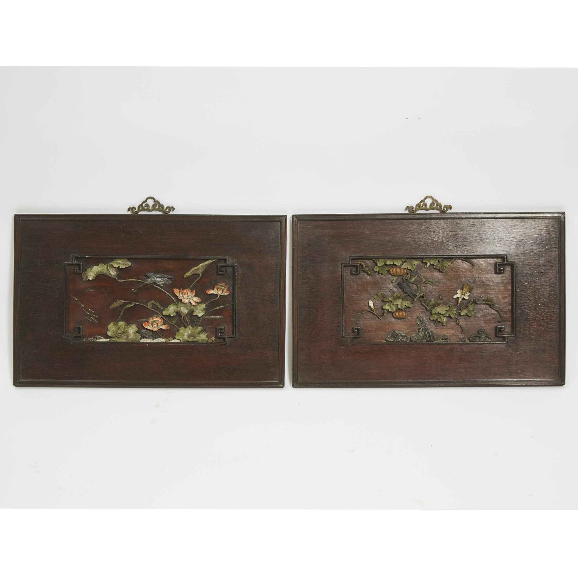 Appraisal: A Pair of Polychrome Hardwood Hanging Panels Republican Period Early