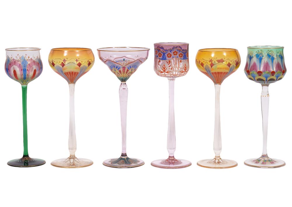 Appraisal: AUSTRIAN MEYR'S NEFFE HOCK WINE GLASSES Austrian Meyr's Neffe enameled