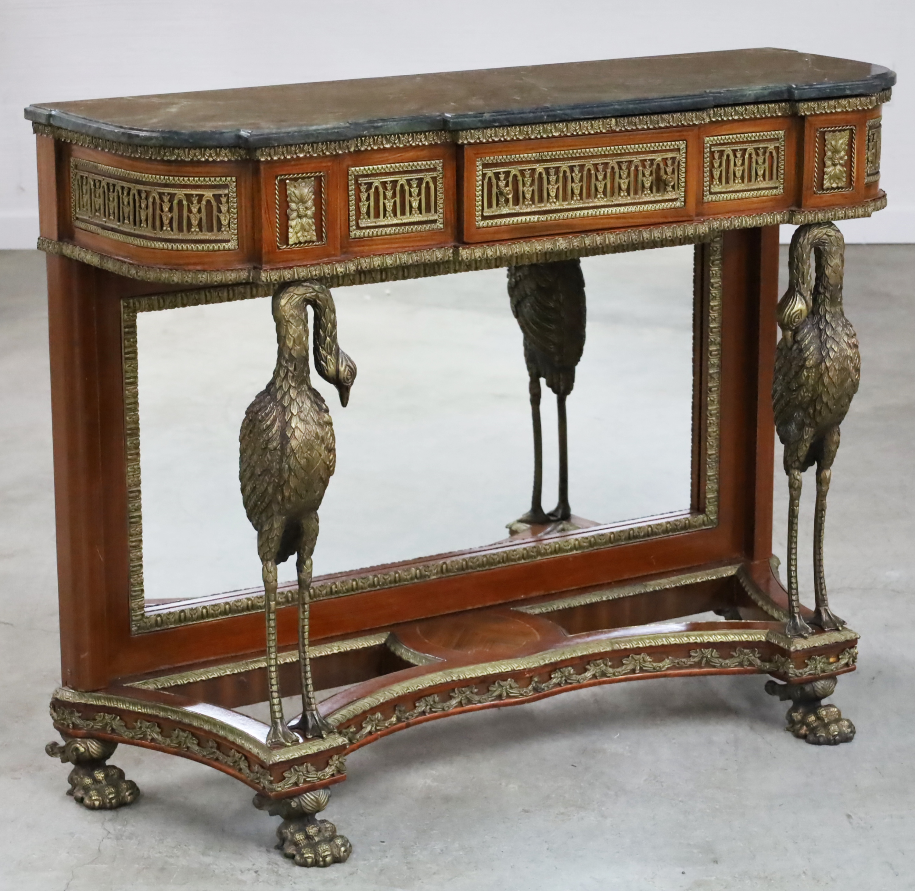 Appraisal: FRENCH EMPIRE STYLE MARBLE TOP CONSOLE French Empire style bronze