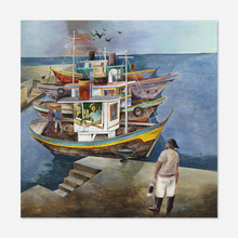 Appraisal: Newton Rezende BOATS oil and collage on canvas h w