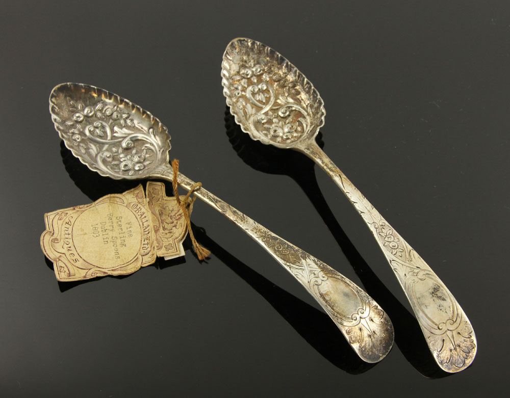 Appraisal: - Two Irish Silver Berry Spoons Two Irish berry spoons