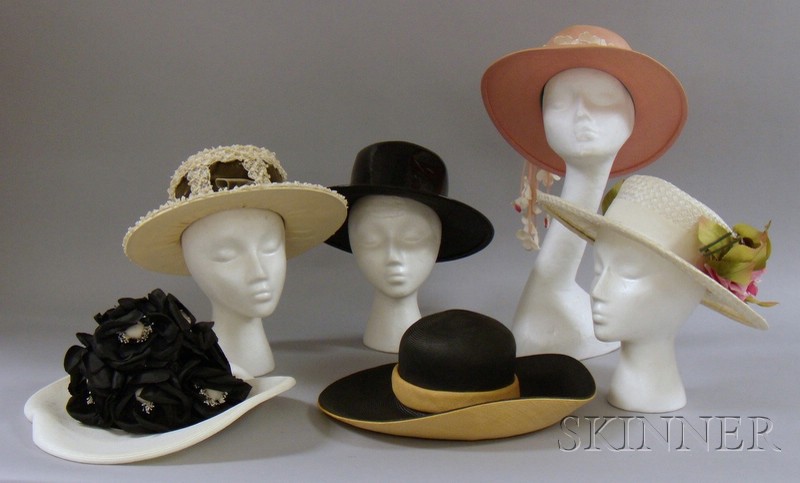 Appraisal: Six Assorted Vintage s- s Brimmed Straw Hats makers include