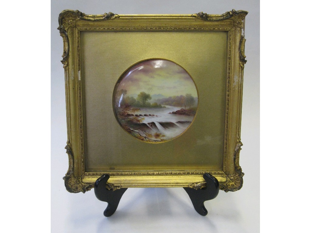 Appraisal: Two gilt mounted and framed porcelain plaques by Paragon each