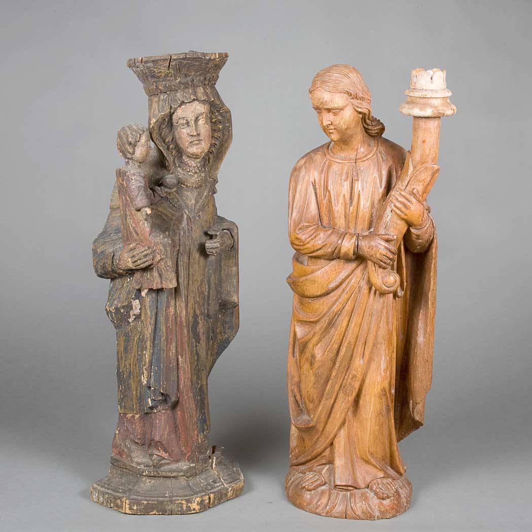 Appraisal: Two Carved Wood Figures Height inches