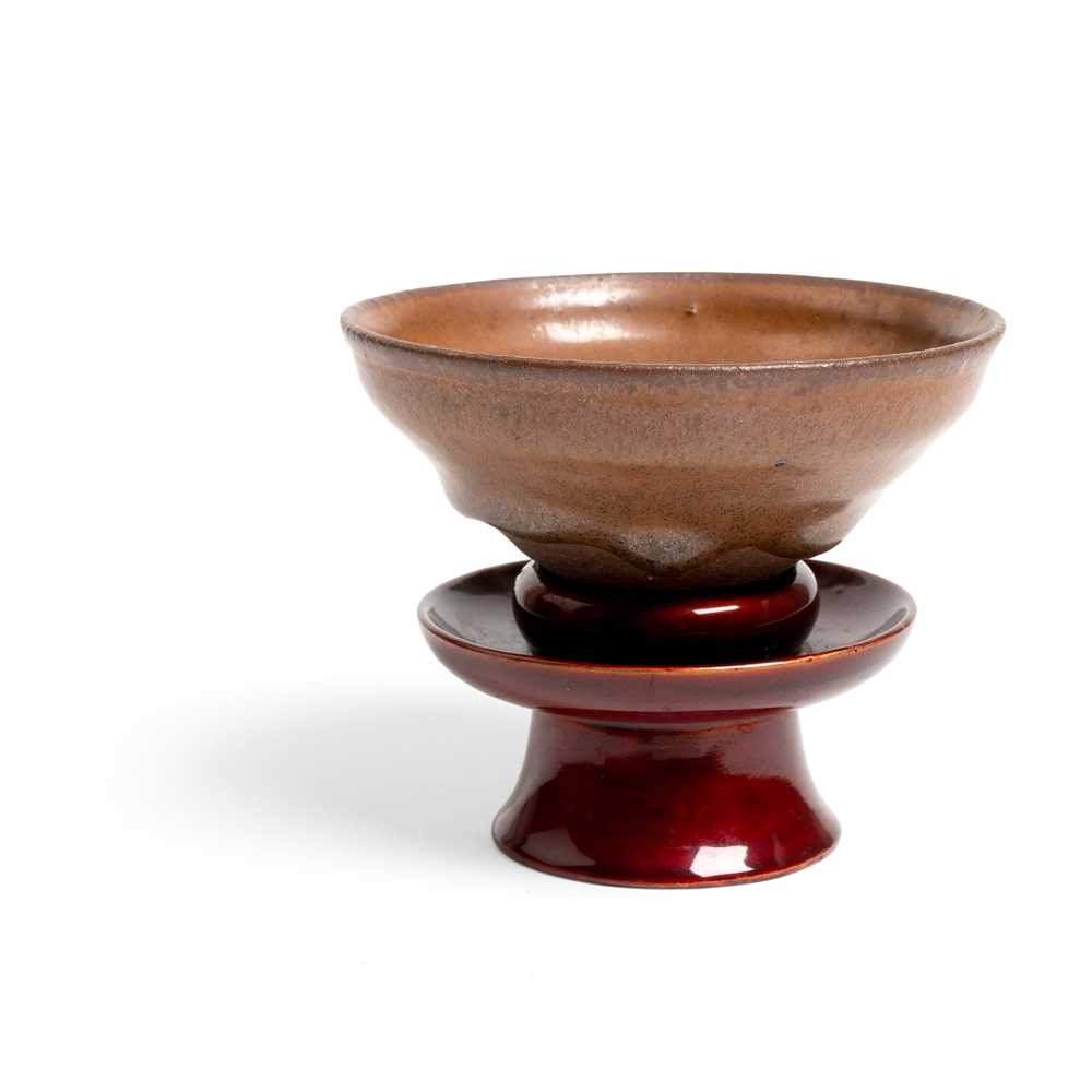 Appraisal: JIAN WARE TEA BOWL WITH LACQUERED STAND SONG DYNASTY OR