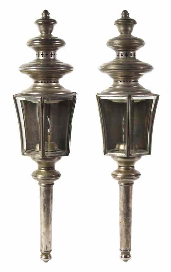 Appraisal: A Pair of Victorian Silvered Metal Carriage Lanterns each having