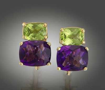 Appraisal: A Pair of Amethyst and Peridot Ear Clips k yellow