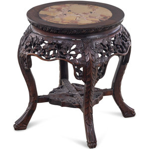 Appraisal: A Chinese Hardwood and Marble-Inset Jardini re Stand Late th