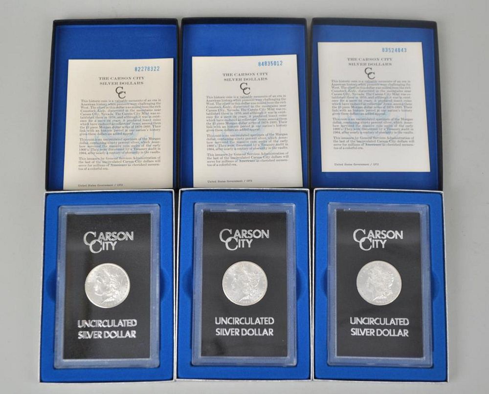 Appraisal: Three Carson City Uncirculated Silver Dollars comprising CC CC and