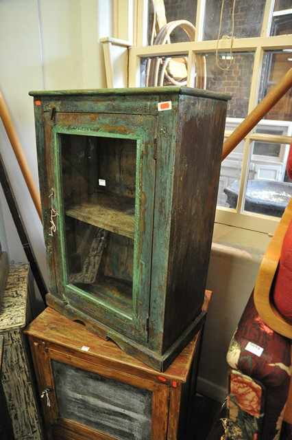 Appraisal: A GREEN PAINTED SIDE CABINET