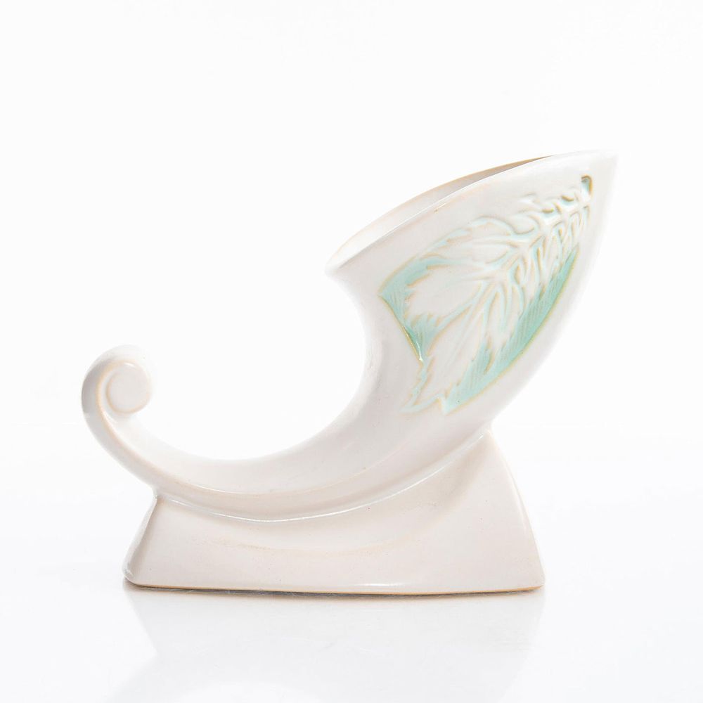 Appraisal: ROSEVILLE WHITE LEAF DESIGN CORNUCOPIA Decorative ceramic piece Embossed Roseville