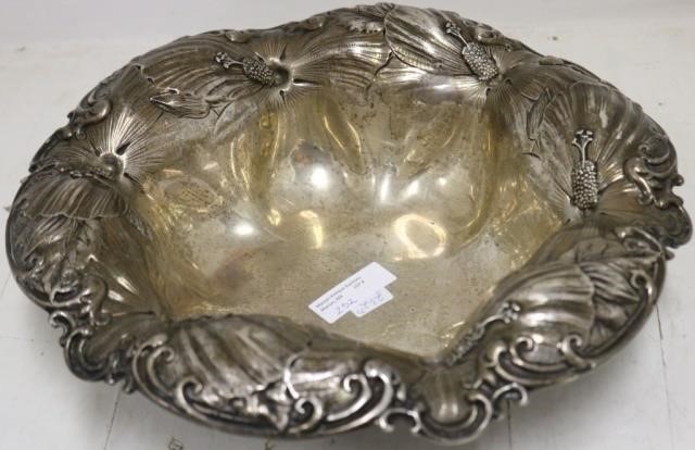 Appraisal: EARLY TH C STERLING SILVER FRUIT BOWL WITHORNATE HIBISCUS DESIGN