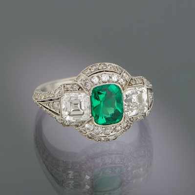 Appraisal: An Estate Art Deco Platinum Emerald and Diamond Ring ca