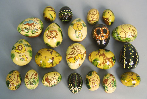 Appraisal: Twenty-one Breininger redware eggs