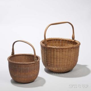 Appraisal: Two Nantucket Lightship Baskets Nantucket Massachusetts th century with hinged