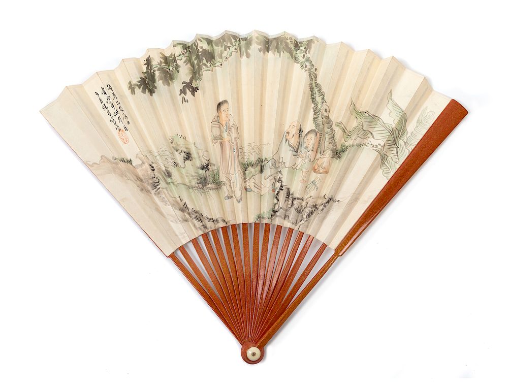 Appraisal: A Chinese Ink and Color Painting on Paper Fan A