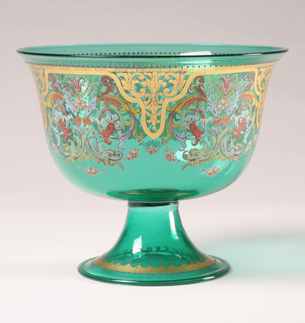 Appraisal: Salviati Co polychrome enamel decorated art glass tazza probably decorated