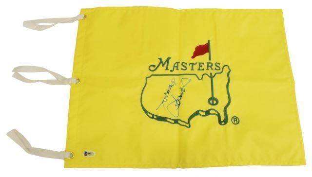 Appraisal: Masters golf pin flag autographed by Jordan Spieth Texas b