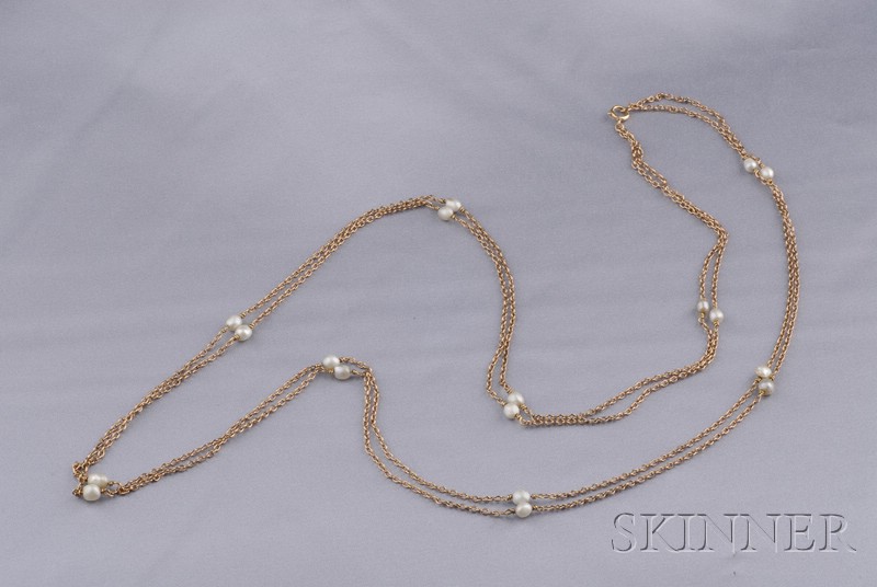 Appraisal: Art Nouveau kt Gold and Seed Pearl Chain the double