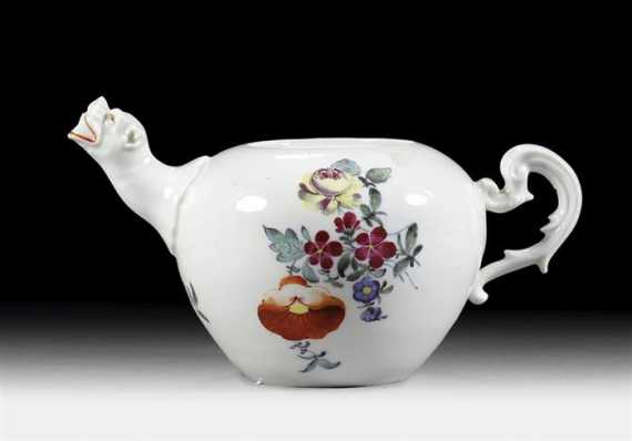 Appraisal: TEAPOT WITH ZOOMORPHIC SPOUT Ansbach circa - Rocaille handle and