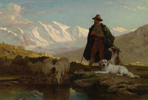 Appraisal: MEURON ALBERT DE Neuch tel Herdsman in landscape Oil on