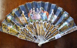 Appraisal: A th century Spanish fan having pierced and gilded mother-of-pearl