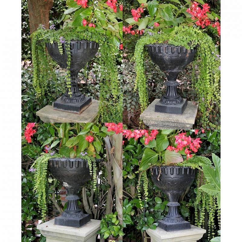 Appraisal: Set of Four Cast Iron Urn Form Planters rim with