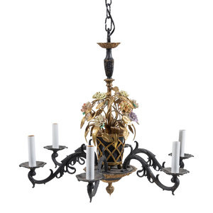 Appraisal: A French Porcelain T le and Cast Metal Six-Light Chandelier