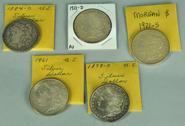 Appraisal: Five Morgan DollarsDates include -S AU - F XF -D