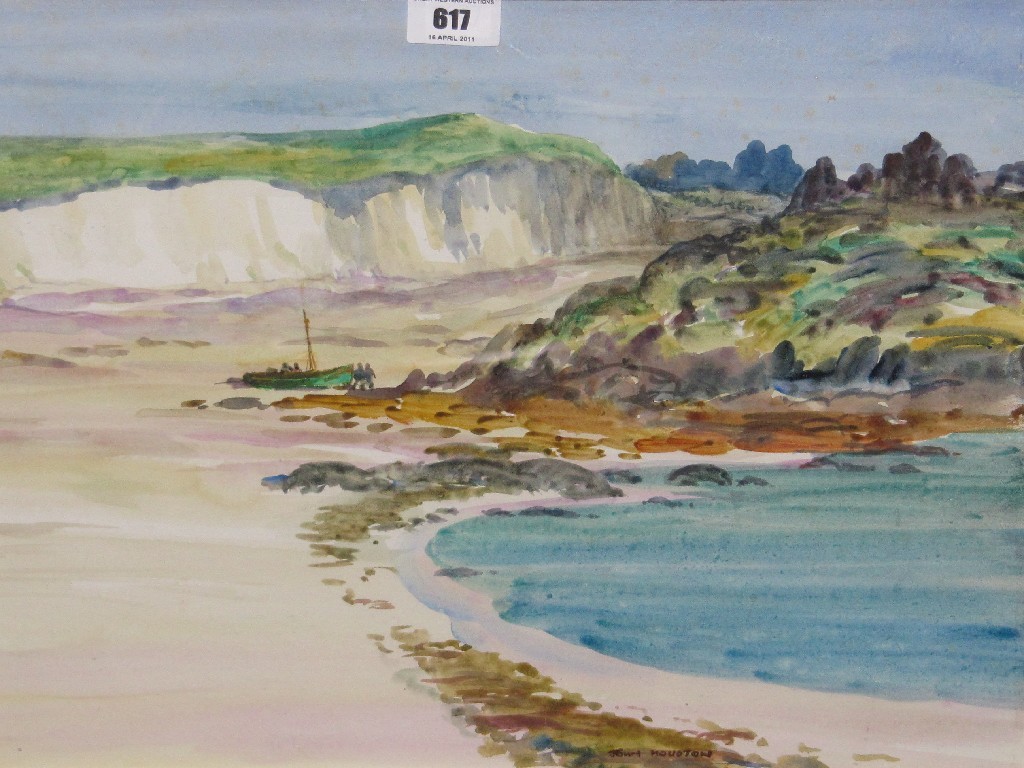 Appraisal: JOHN HOUSTON Watercolour beach scene signed