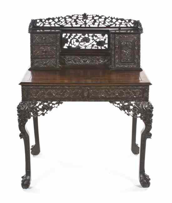 Appraisal: A Japanese Carved Rosewood Writing Desk in two parts the