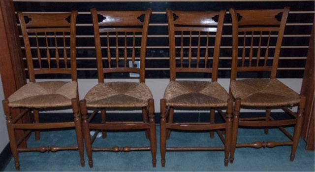 Appraisal: Four Country Sheraton Style Chairs Spindle back with rattan seat