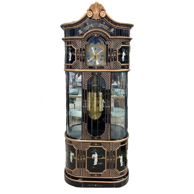 Appraisal: Asian Lacquered Mantle Clock Asian Lacquered Mantle Clock Measures inches