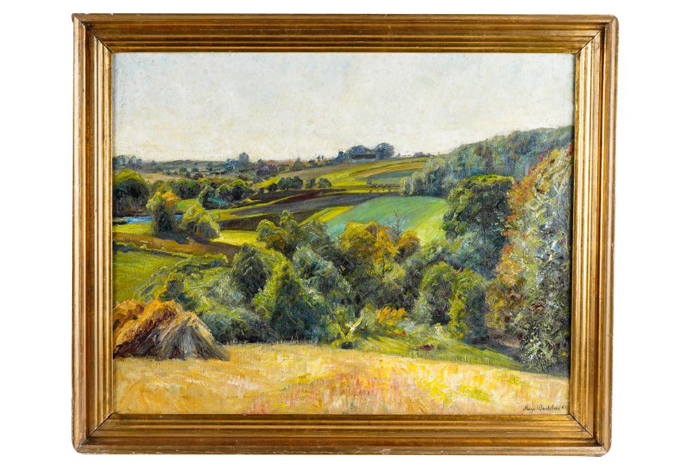 Appraisal: AAGE BERTELSEN - LANDSCAPE WITH HAY oil on canvas signed