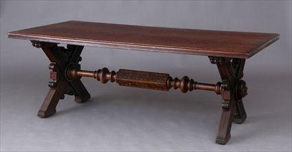 Appraisal: ENGLISH ARTS AND CRAFTS CARVED OAK REFECTORY TABLE The molded