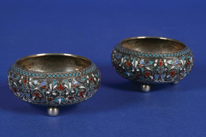 Appraisal: A PAIR OF EARLY TH CENTURY RUSSIAN SILVER AND ENAMEL