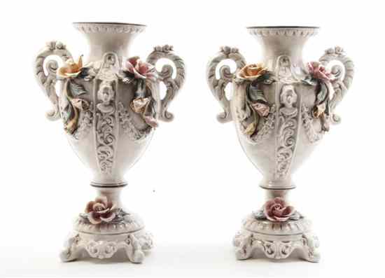 Appraisal: A Pair of Capodimonte Ceramic Urns each of baluster form