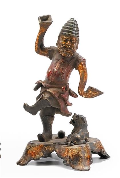 Appraisal: Chinese gilt-metal and lacquer standing figure Single section casting standing