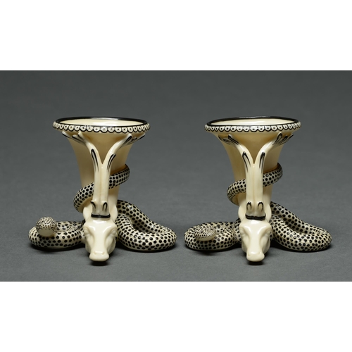 Appraisal: A pair of early Royal Worcester stag and snake rhyton