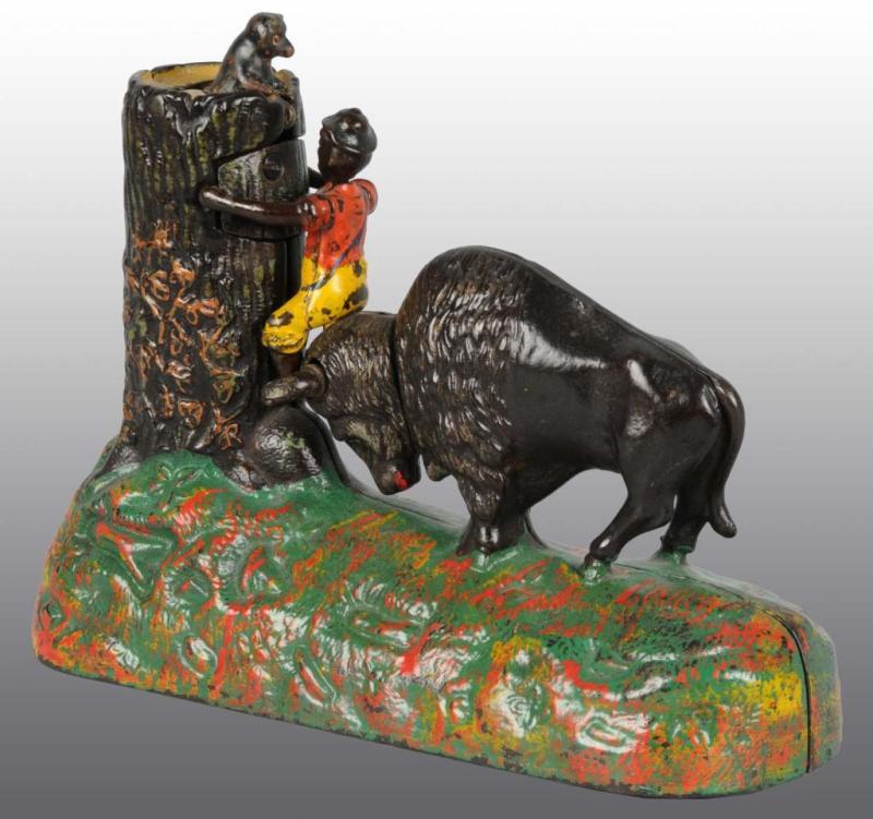 Appraisal: Cast Iron Butting Buffalo Mechanical Bank Description Manufactured by Kyser