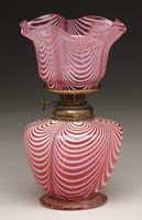 Appraisal: VERY RARE NAILSEA MINI LAMP Unlisted Cranberry nailsea pattern on