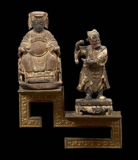 Appraisal: Pair of Chinese Carved and Painted Wooden Deities th century